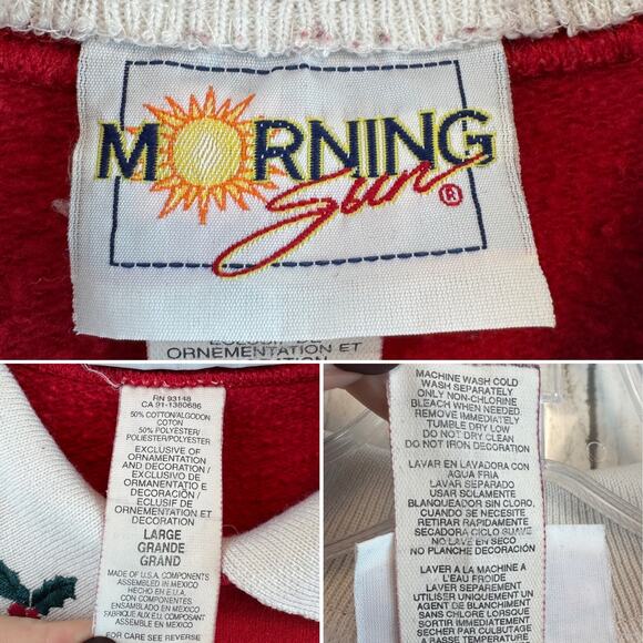 VTG Morning Sun Red Collared Snowman Winter Sweatshirt Grannycore Size Large - Picture 15 of 16